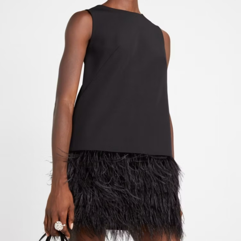 Kate Spade New York Feather Trim Crepe Shift Holiday Cocktail Party Dress.